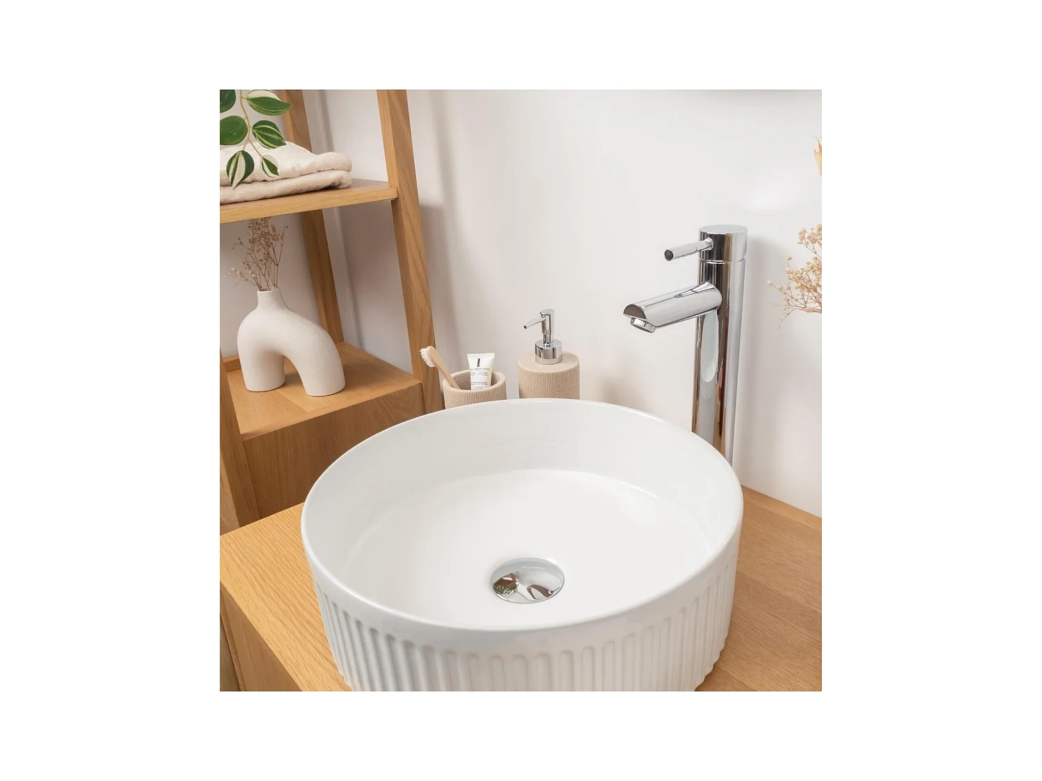 Lavabo da appoggio rotondo in ceramica bianca testurizzata BERRY da 36 cm