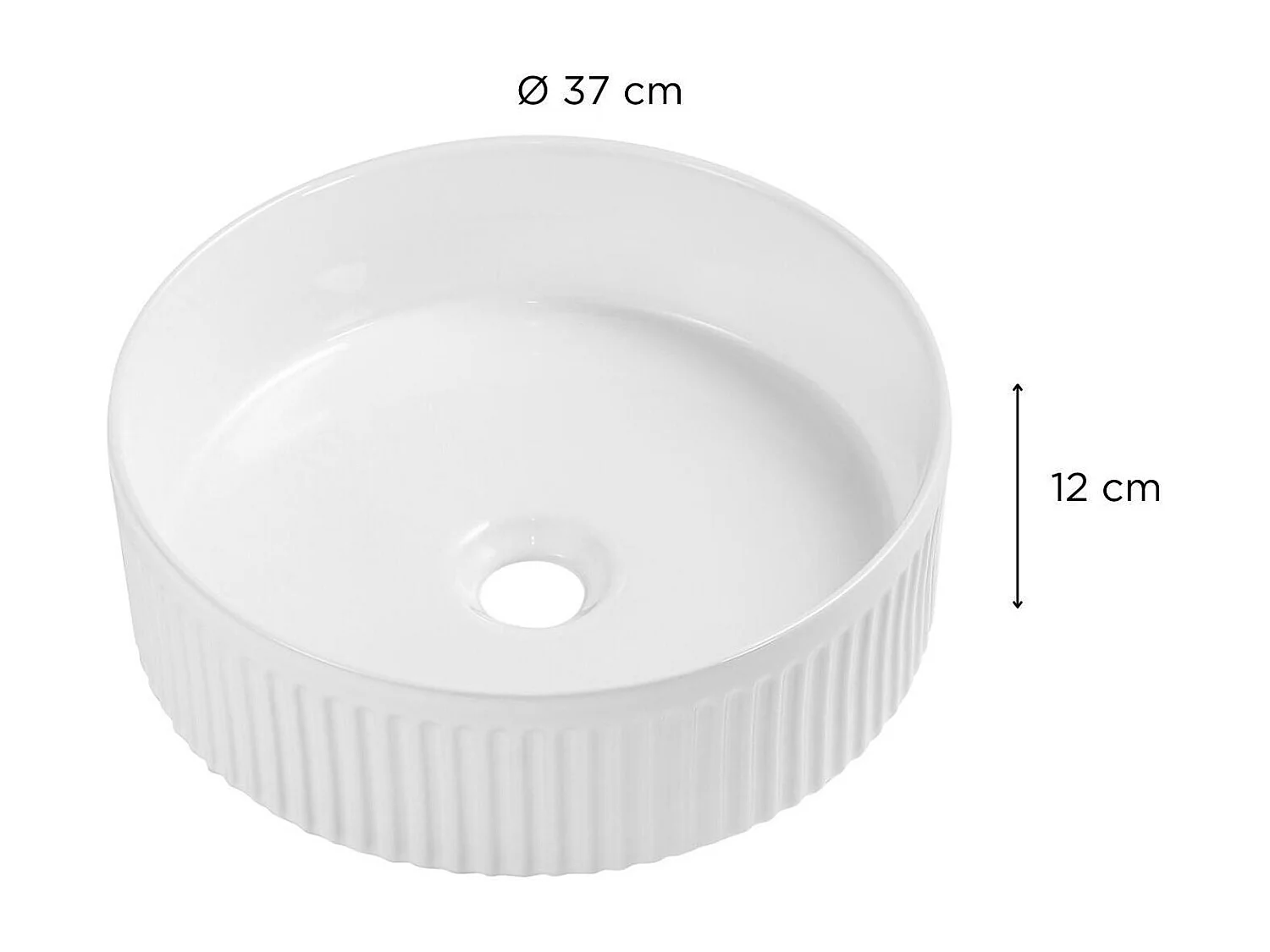 BERRY 36 cm rundes Aufsatzwaschbecken aus strukturierter weißer Keramik