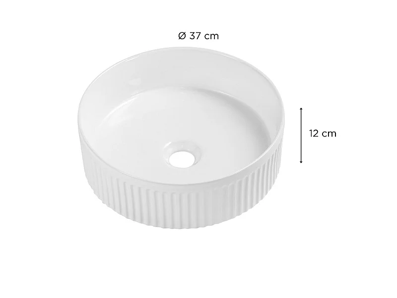 Umywalka BERRY okrągła nablatowa z teksturą w kolorze białym, ceramiczna