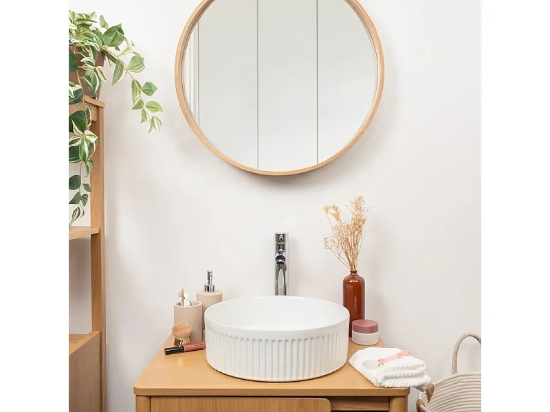 Umywalka BERRY okrągła nablatowa z teksturą w kolorze białym, ceramiczna