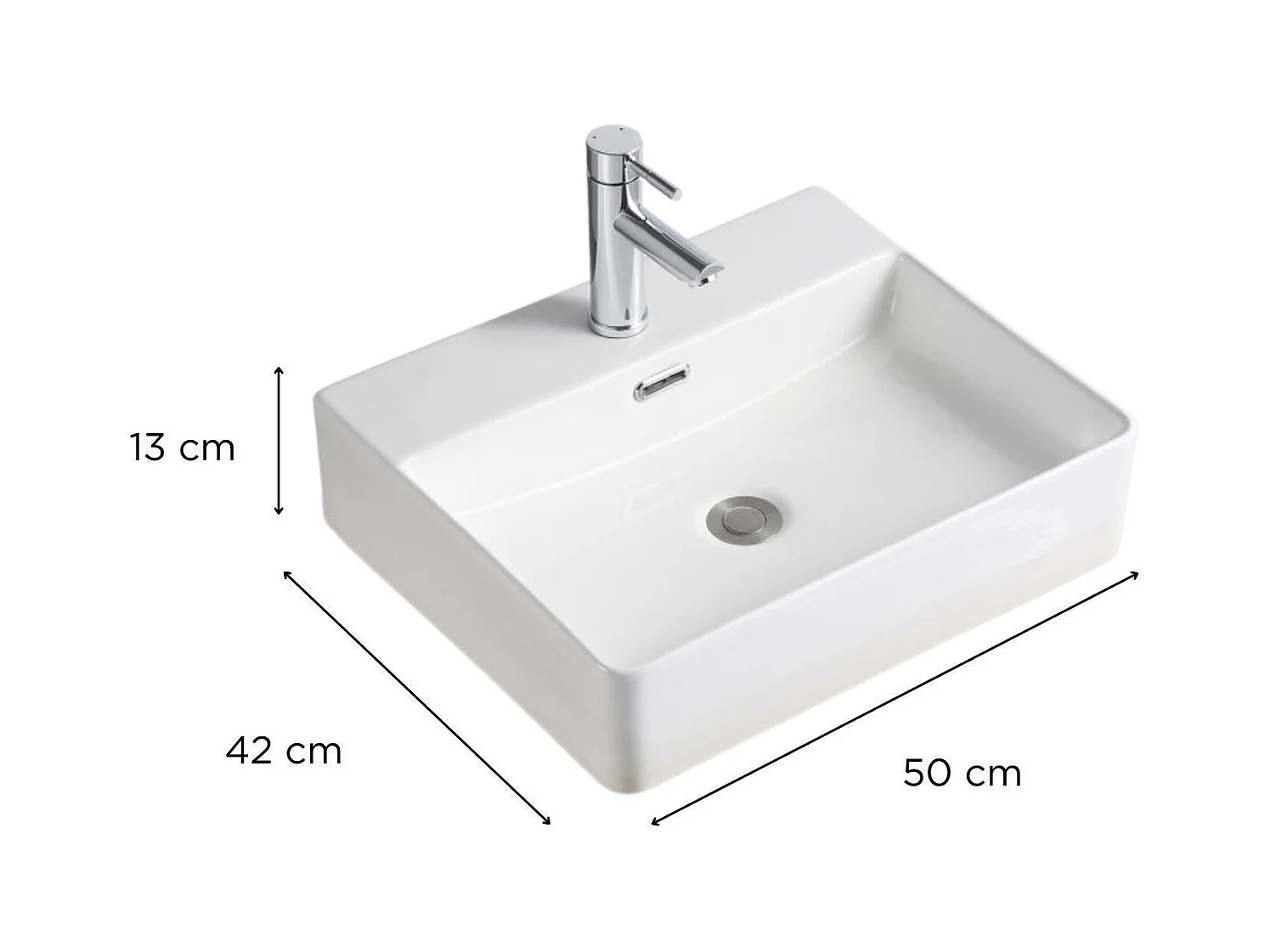 Vasque à poser ou à suspendre rectangle en céramique 50x42cm