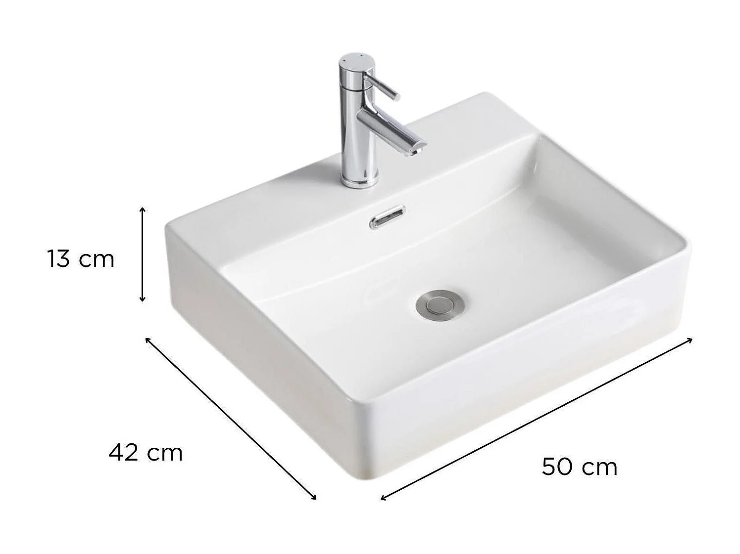 ALBA rechthoekige witte keramische opzetwastafel 50x42cm
