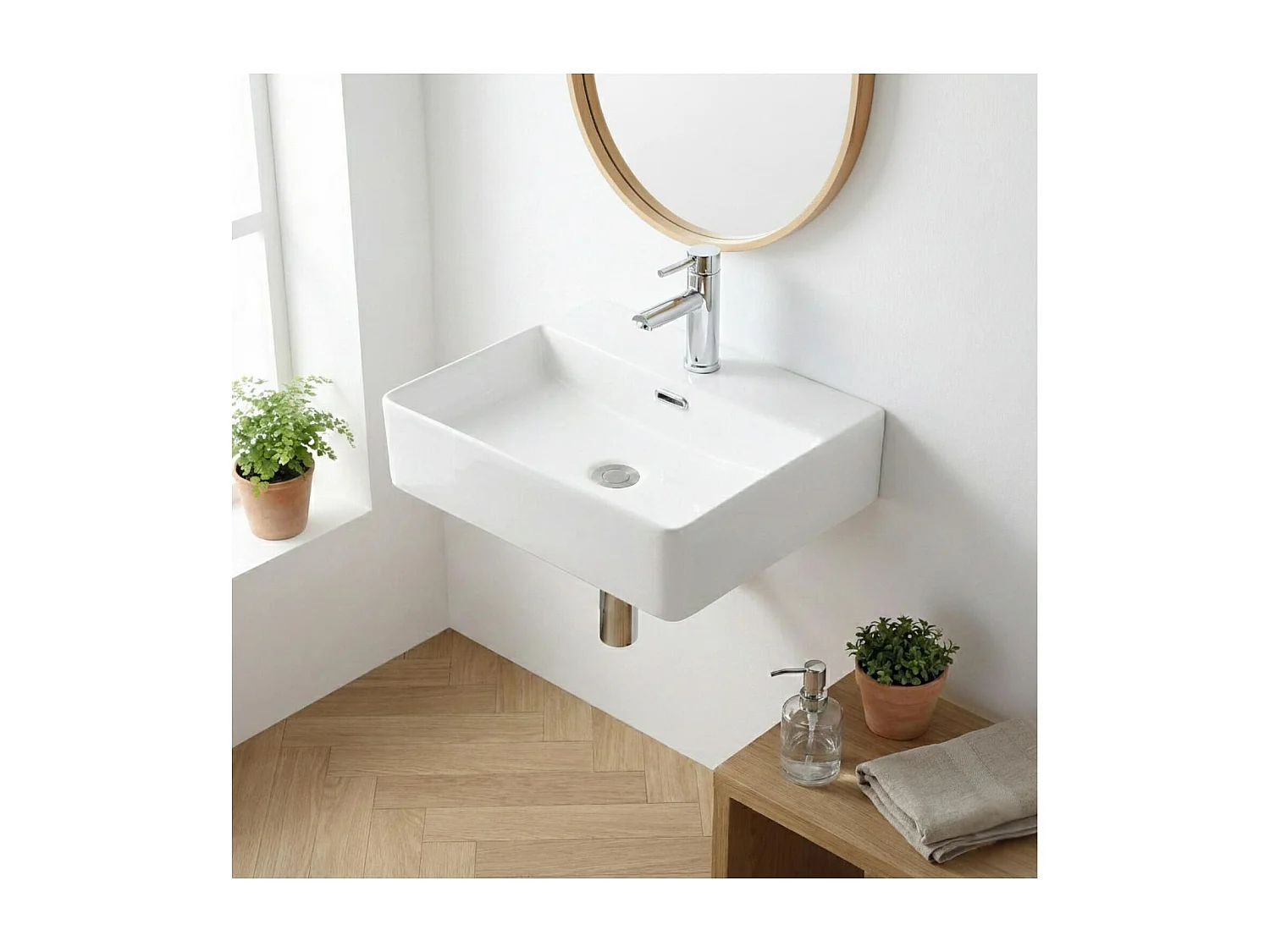 ALBA rechthoekige witte keramische opzetwastafel 50x42cm