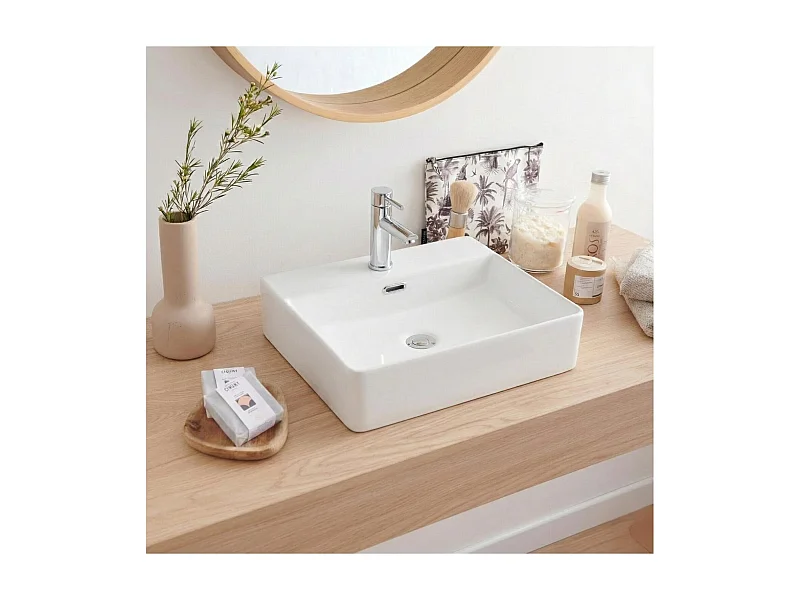 Lavabo rectangular de cerámica blanca ALBA 50x42cm