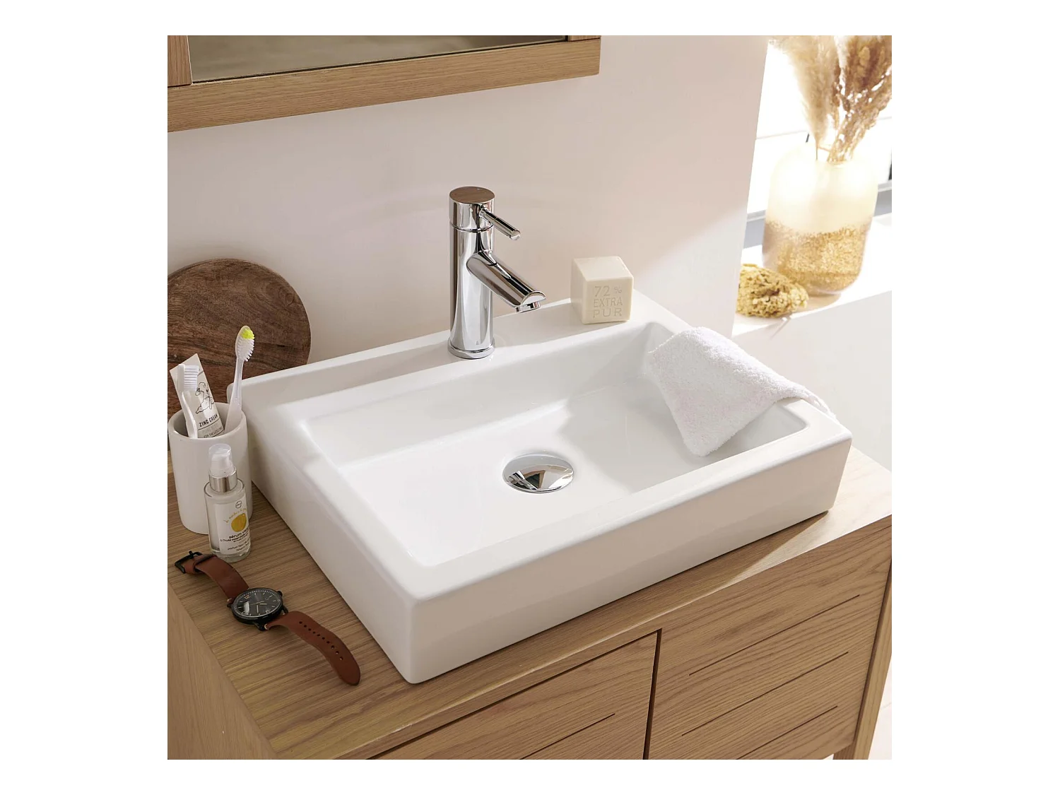 Lavabo rectangular de cerámica blanca 43 x 26,5 cm MOKI
