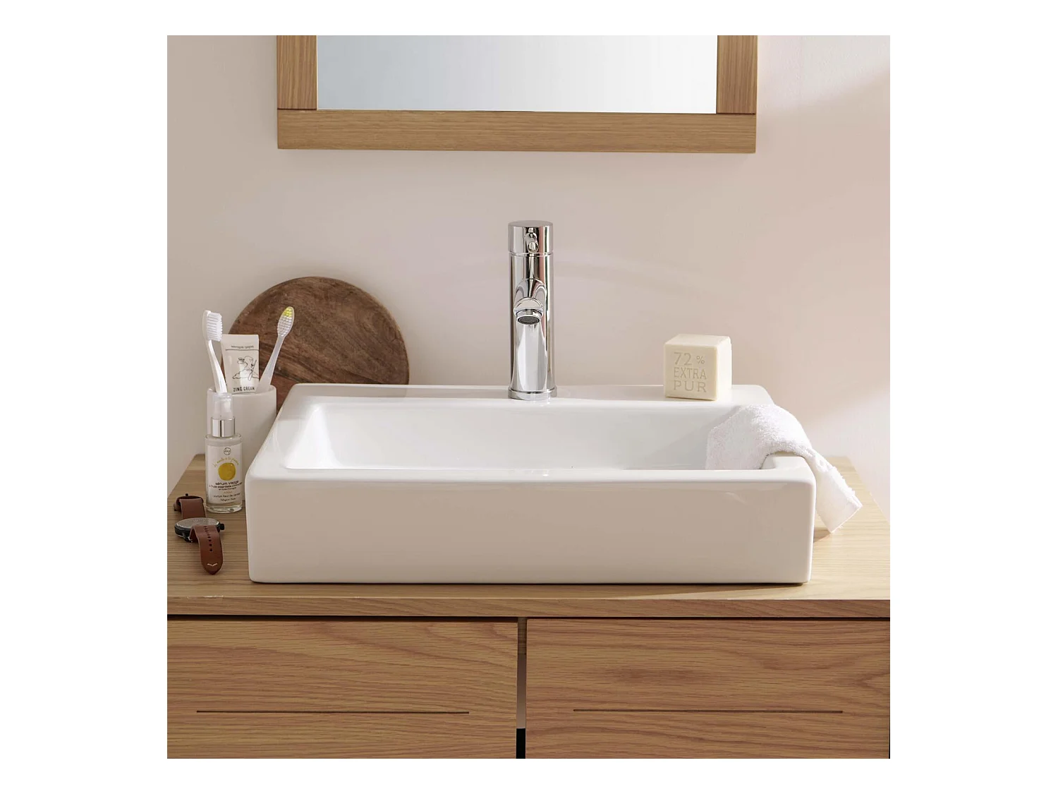 Lavabo rectangular de cerámica blanca 43 x 26,5 cm MOKI
