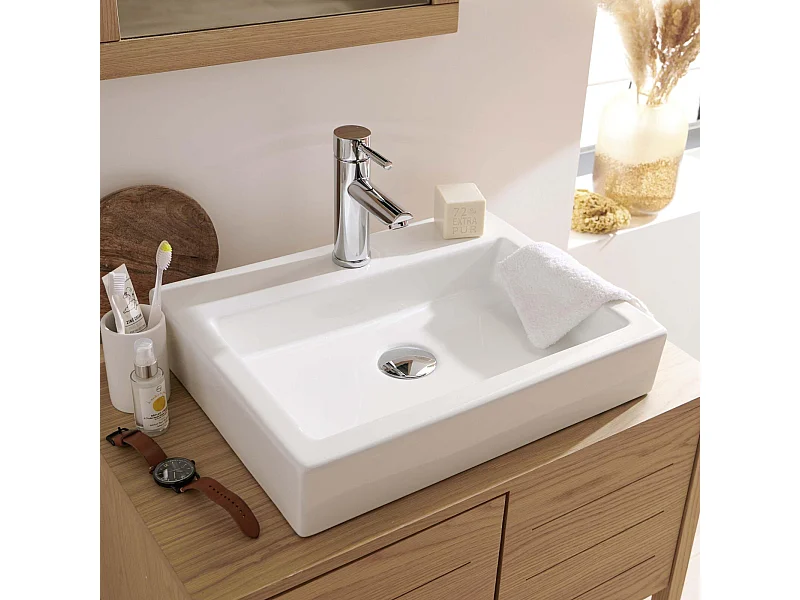 Lavabo rectangular de cerámica blanca 43 x 26,5 cm MOKI