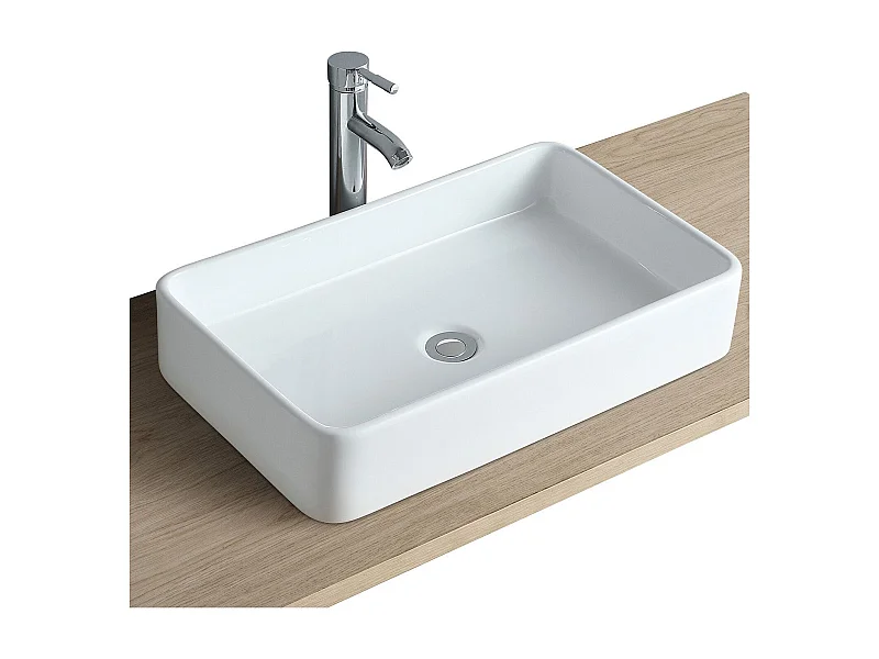 SADDY 60x37cm rechteckiges Aufsatzwaschbecken aus weißer Keramik