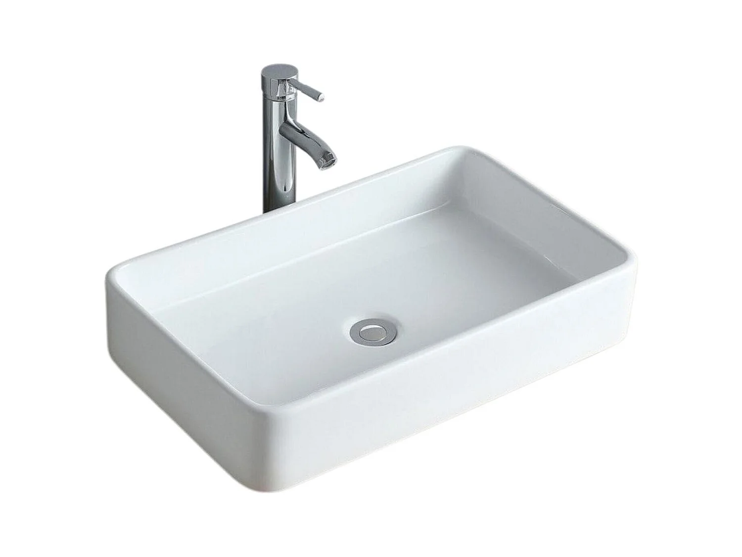 SADDY 60x37cm rechteckiges Aufsatzwaschbecken aus weißer Keramik