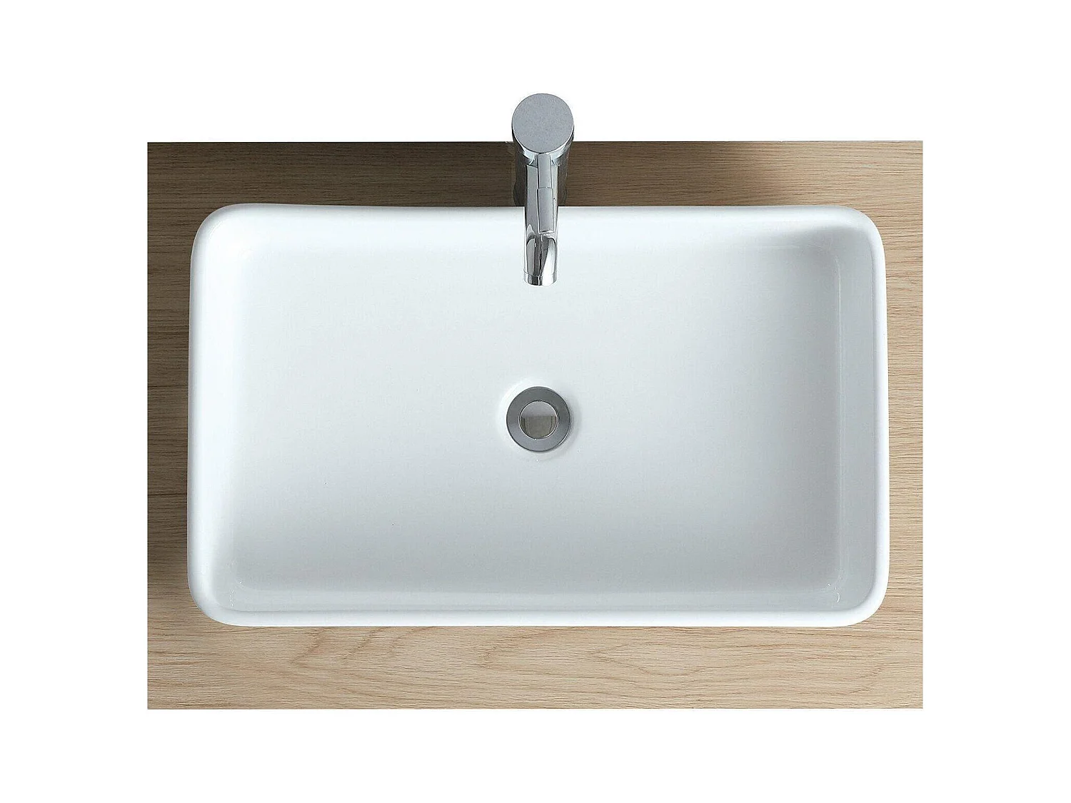 SADDY 60x37cm rechteckiges Aufsatzwaschbecken aus weißer Keramik