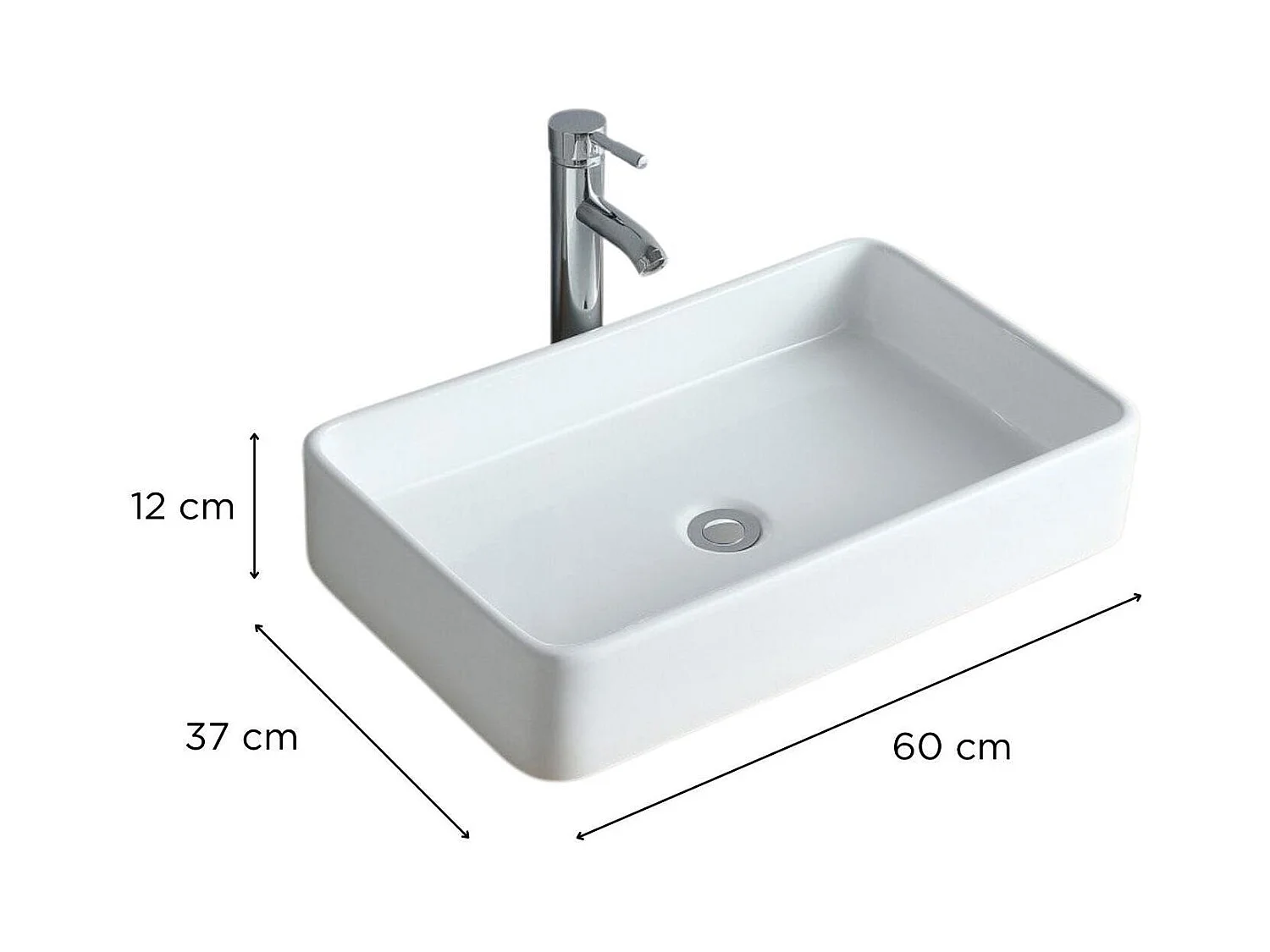 SADDY 60x37cm rechteckiges Aufsatzwaschbecken aus weißer Keramik