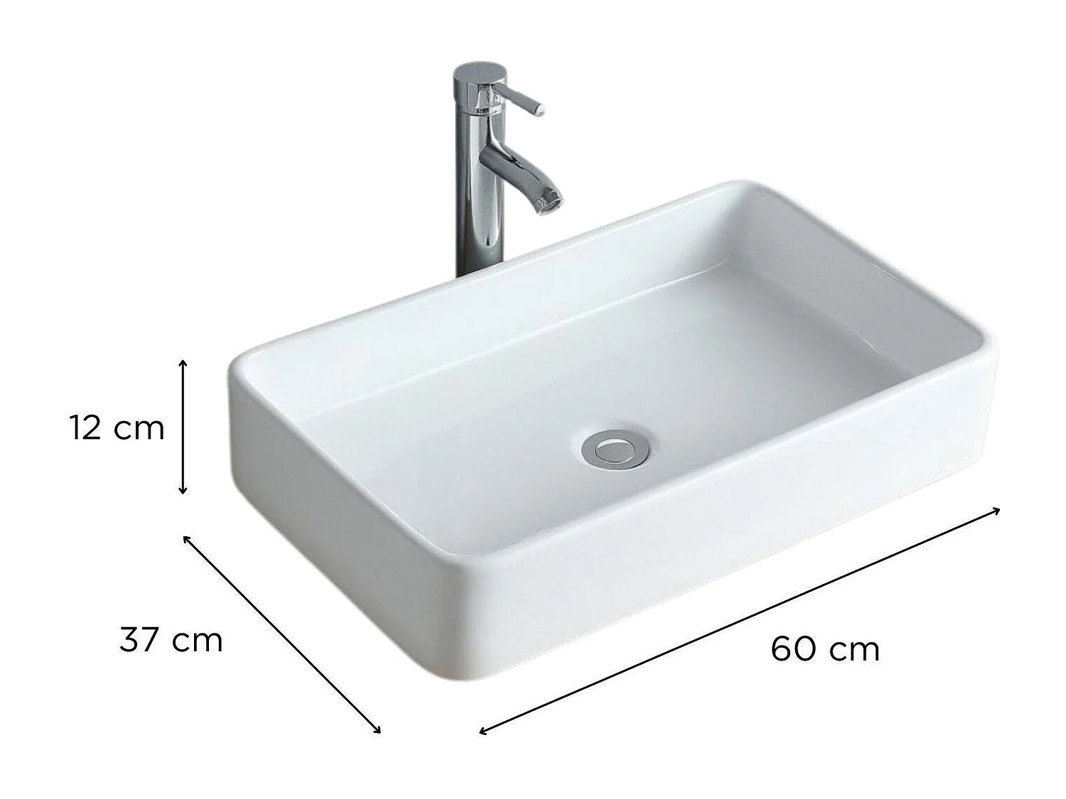 SADDY 60x37cm rechthoekige witte keramische wastafel