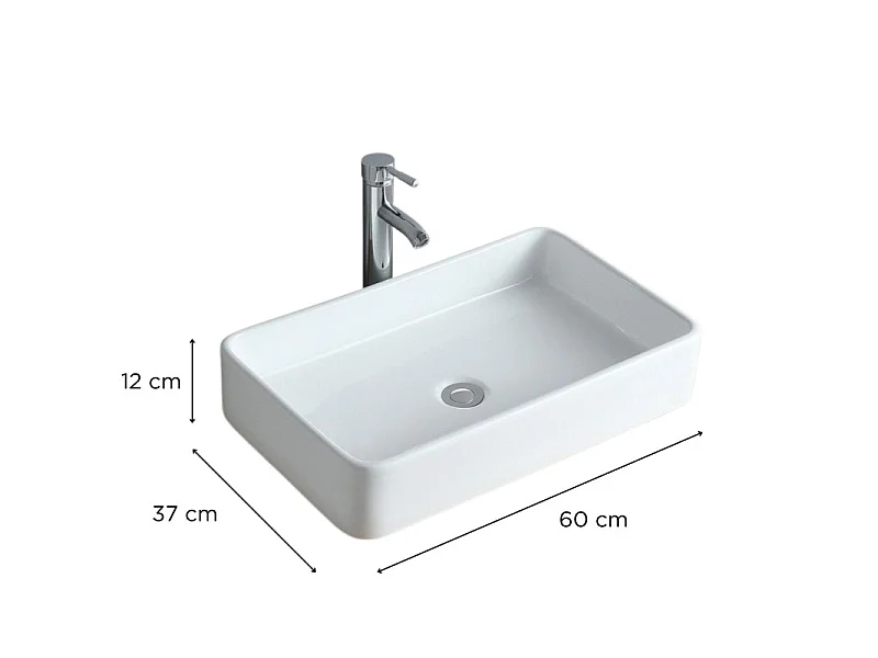 Umywalka nablatowa prostokątna SADDY 60x37cm z białej ceramiki