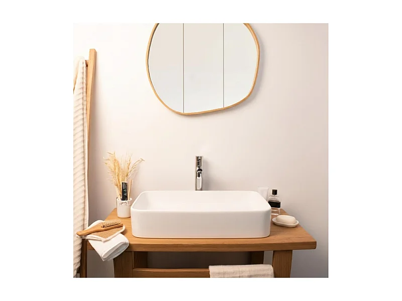 Lavabo sobre encimera rectangular de cerámica blanca SADDY 60x37cm