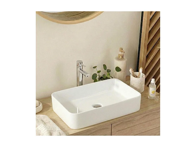 SADDY 60x37cm rechteckiges Aufsatzwaschbecken aus weißer Keramik