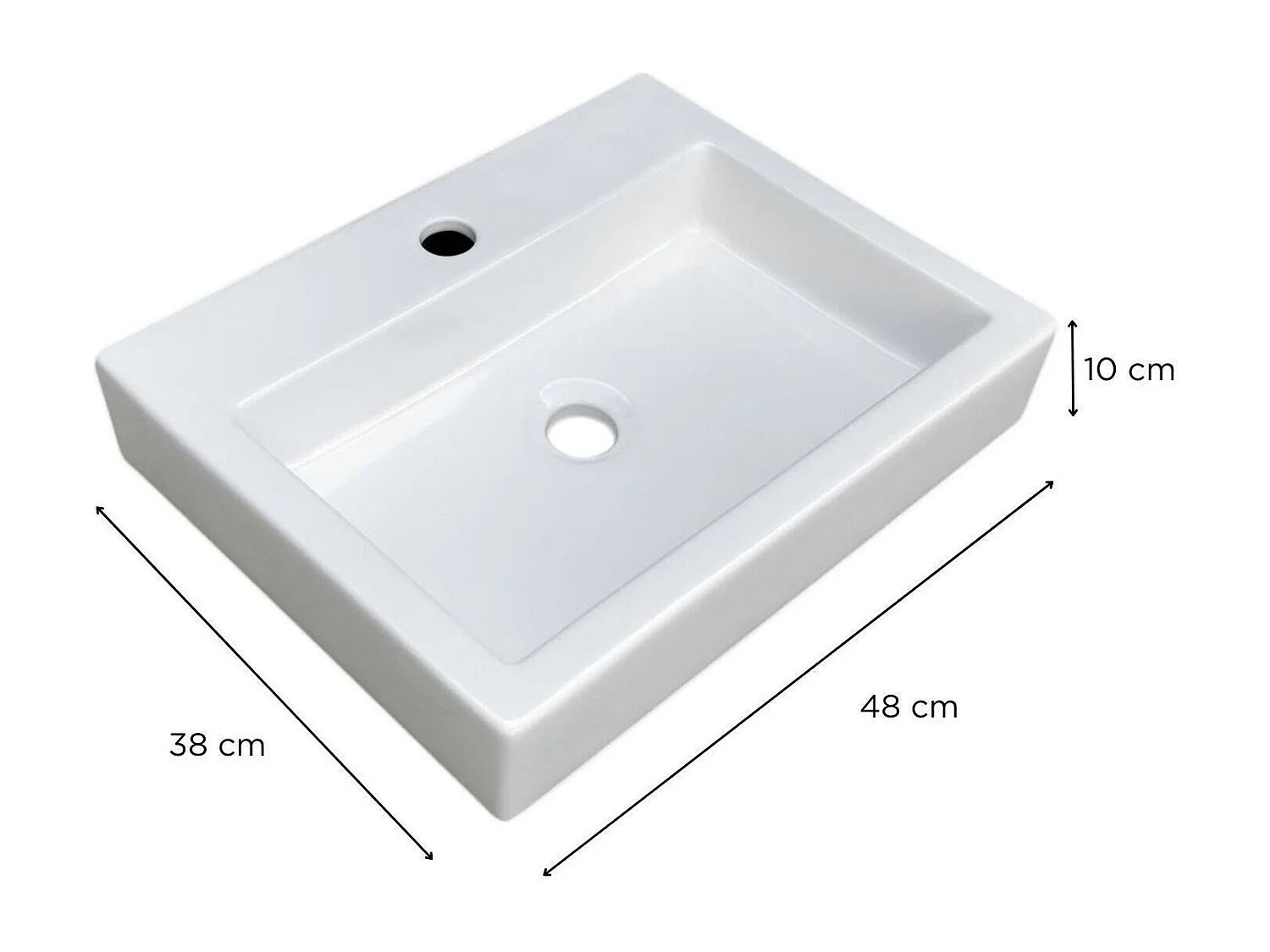 Rechteckiges Aufsatzwaschbecken 48x38cm + Wasserhahn + PADI-Ablaufgarnitur
