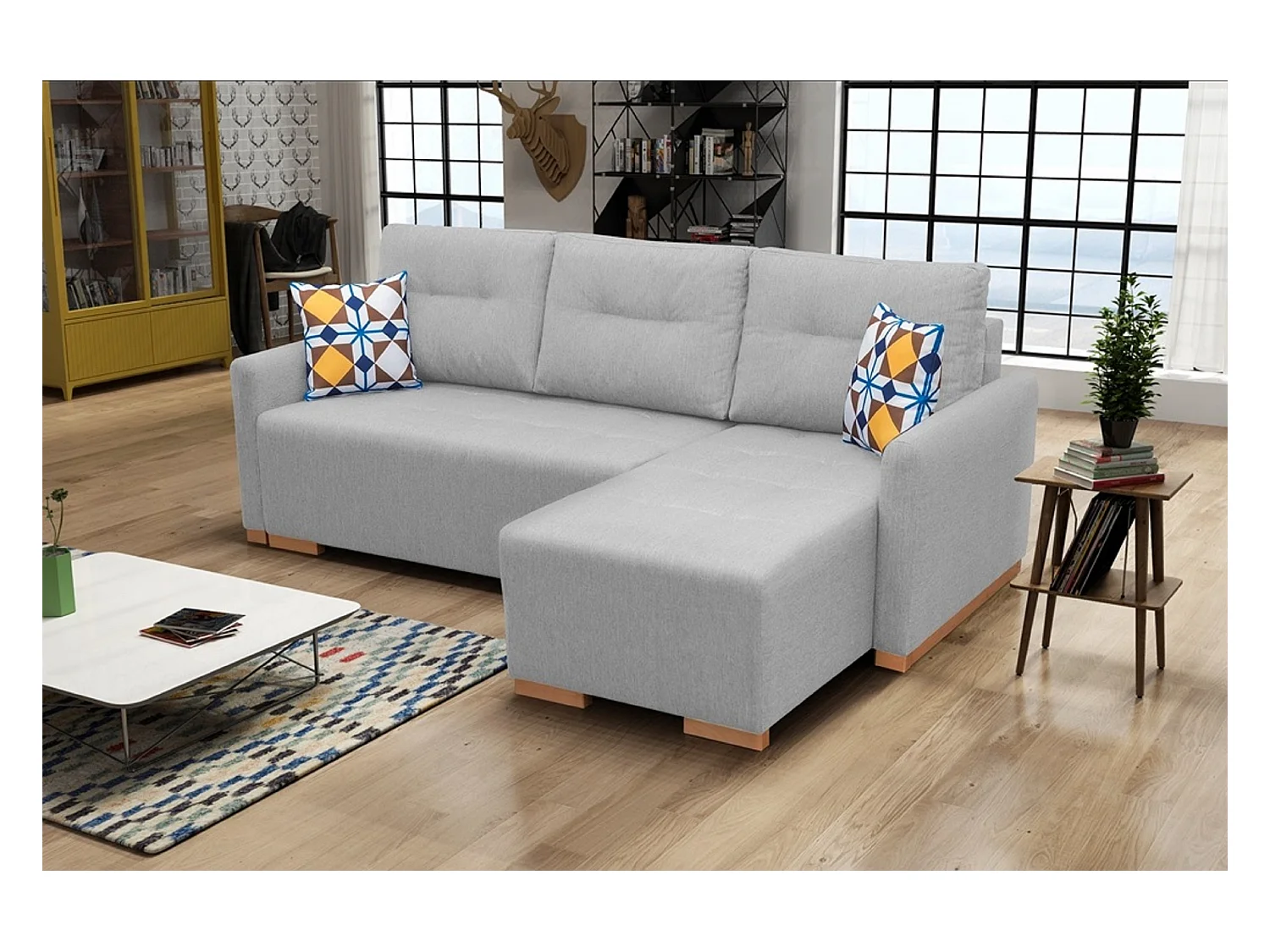 Multifunktionales Schlafsofa mit Bettkasten & großer Liegefläche – Modernes Ecksofa | Rechts 228x151x93 cm HELLGRAU