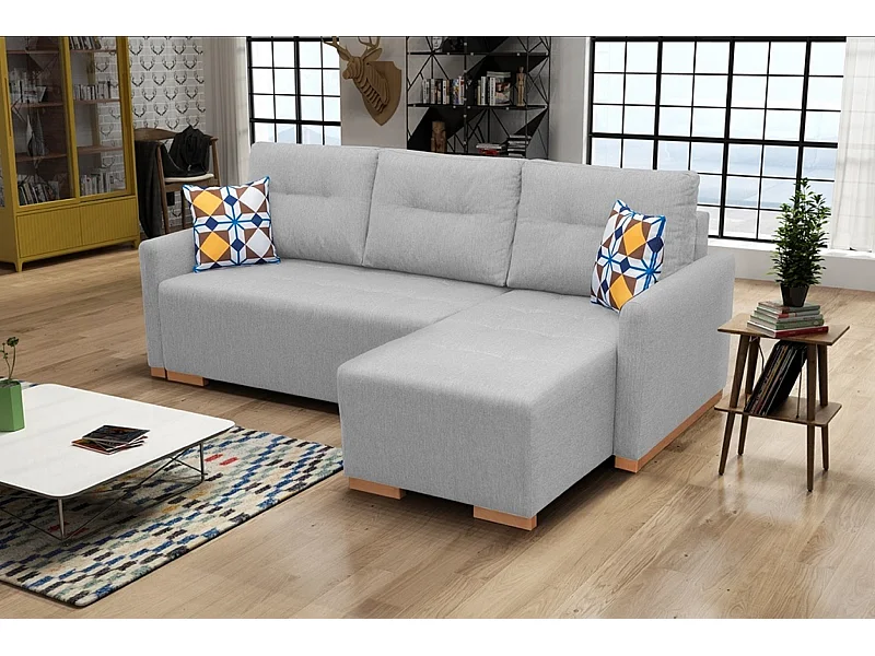 Multifunktionales Schlafsofa mit Bettkasten & großer Liegefläche – Modernes Ecksofa | Rechts 228x151x93 cm HELLGRAU