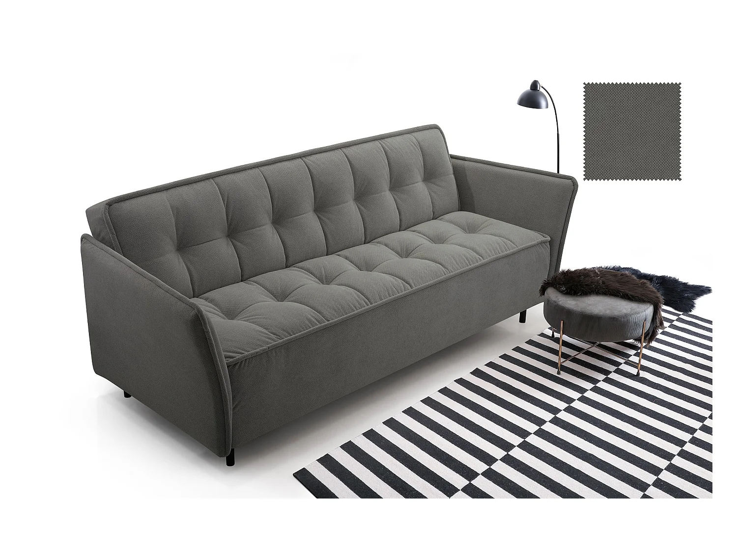 Skandinavisches Schlafsofa 220x90x50 cm – Holzrahmen, Schlaffunktion, Wellenfederung – Grau