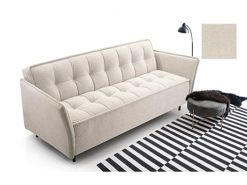 Skandinavisches Schlafsofa 220x90x50 cm – Holzrahmen, Schlaffunktion, Wellenfederung – Beige