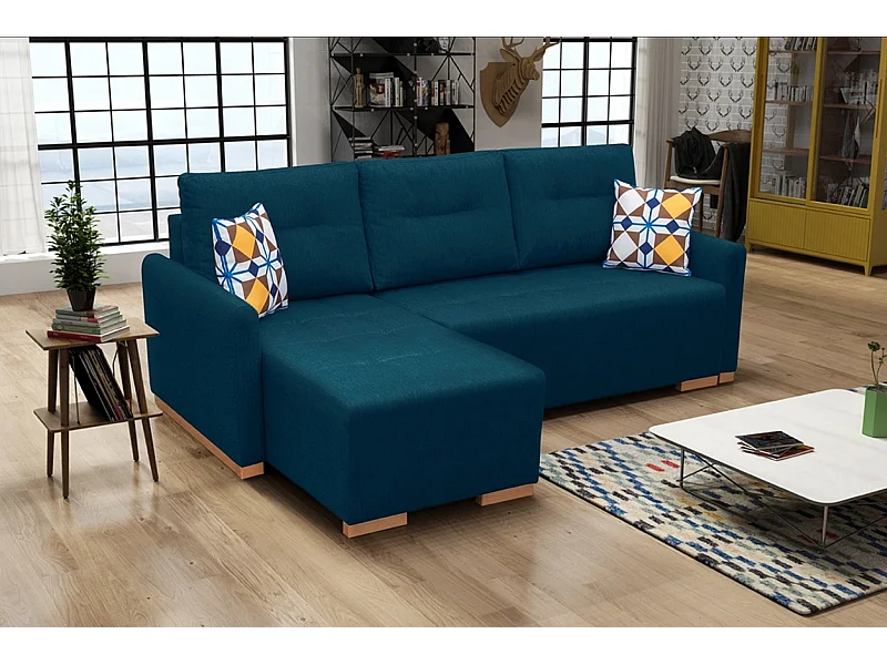 Ecksofa mit Schlaffunktion & Bettkasten – Robustes Sofa mit Holzfüßen & Stauraum | Links 228x151x93 cm TURQUOISE