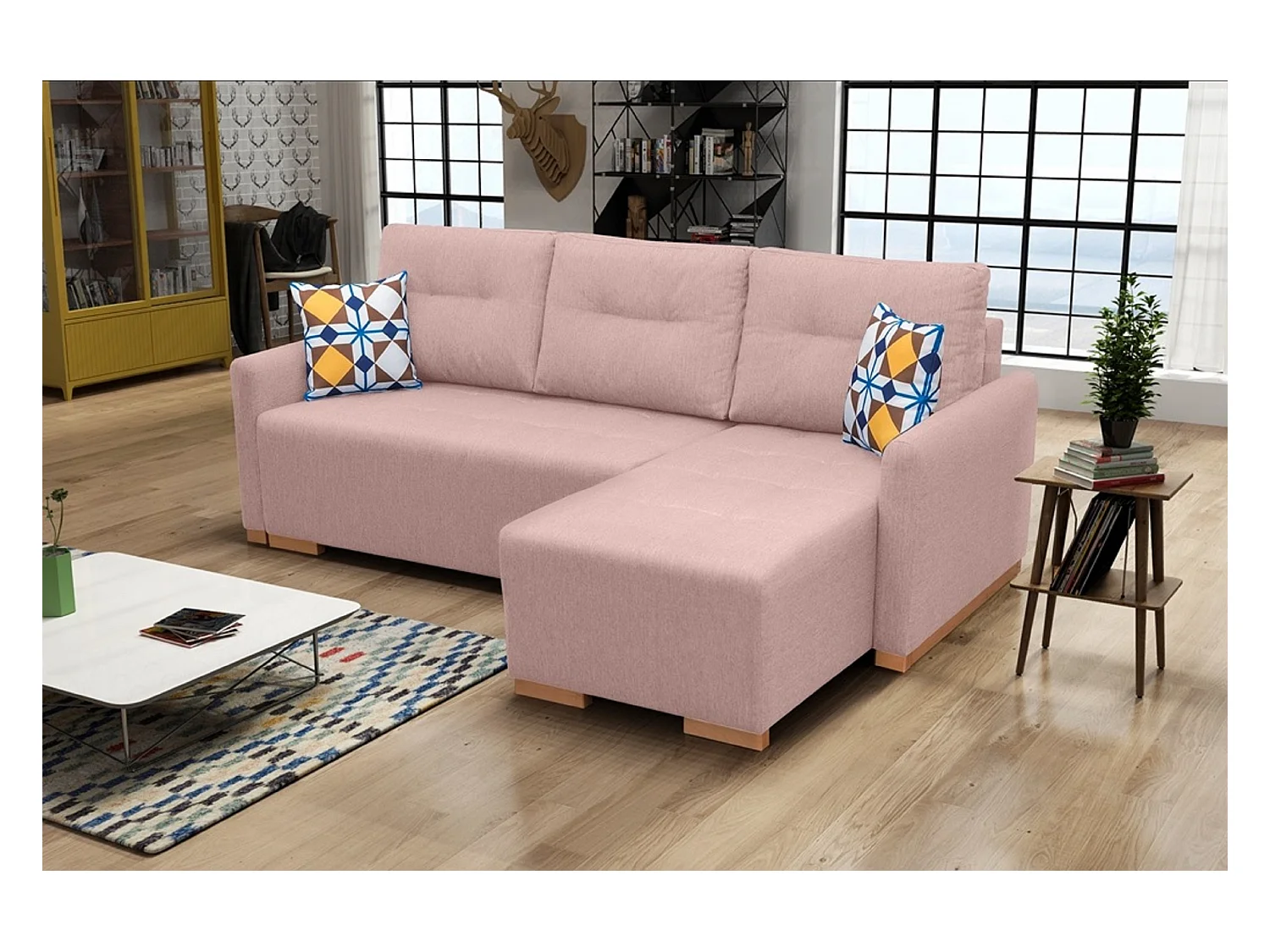 Multifunktionales Schlafsofa mit Bettkasten & Wellenfedern – Modernes Ecksofa | Rechts 228x151x93 cm PULVERPINKEL