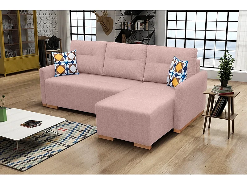 Multifunktionales Schlafsofa mit Bettkasten & Wellenfedern – Modernes Ecksofa | Rechts 228x151x93 cm PULVERPINKEL