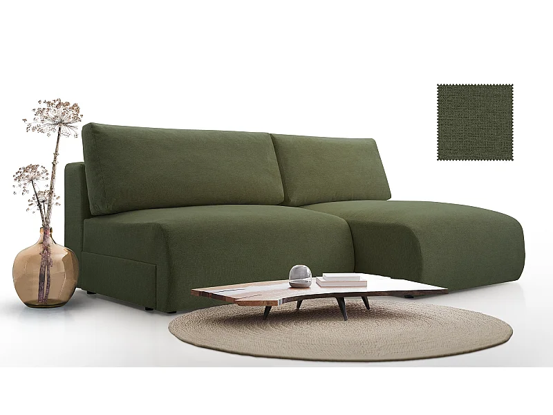 Ecksofa MILENA mit Schlaffunktion, Bettkasten & ARAGON-Stoff – 223x150x95 cm – Rechts Grün