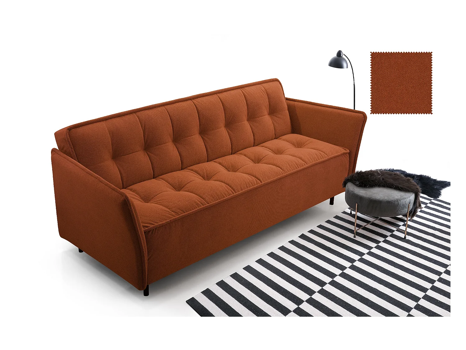 Skandinavisches Schlafsofa 220x90x50 cm – Holzrahmen, Schlaffunktion, Wellenfederung – Burgunderrot