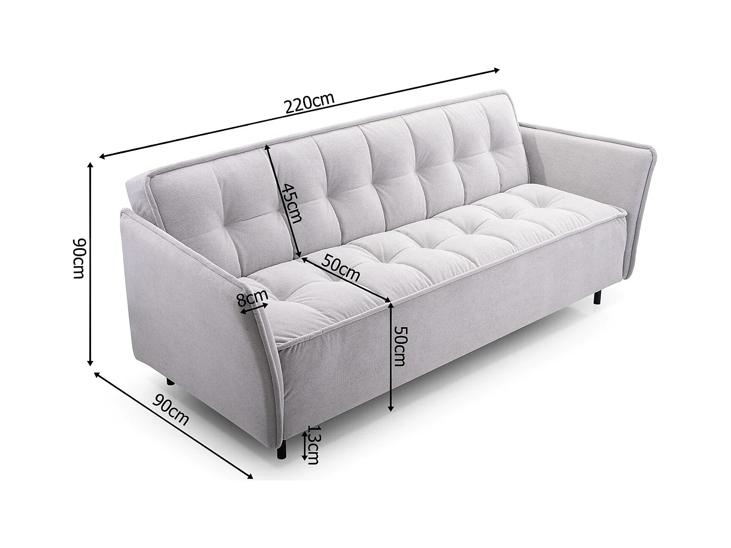 Skandinavisches Schlafsofa 220x90x50 cm – Holzrahmen, Schlaffunktion, Wellenfederung – Burgunderrot