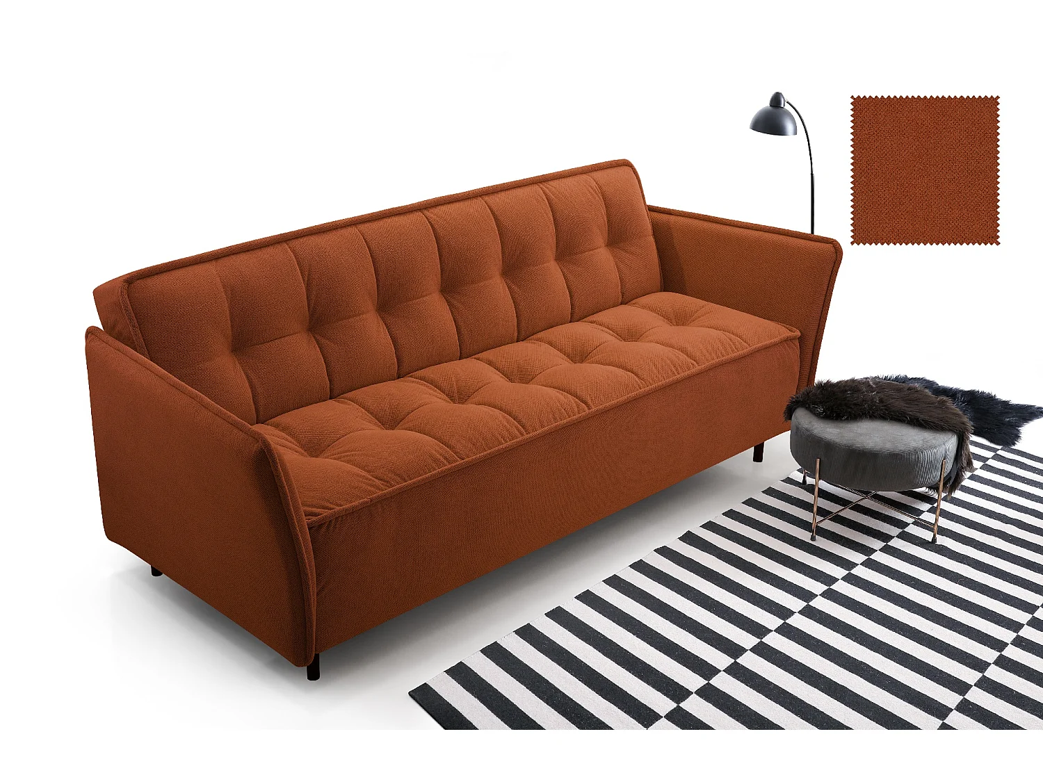 Skandinavisches Schlafsofa 220x90x50 cm – Holzrahmen, Schlaffunktion, Wellenfederung – Burgunderrot