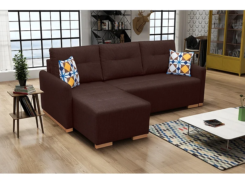 Multifunktionales Schlafsofa mit Bettkasten & abnehmbarem Bezug – Modernes Ecksofa | Links 228x151x93 cm BRONZE