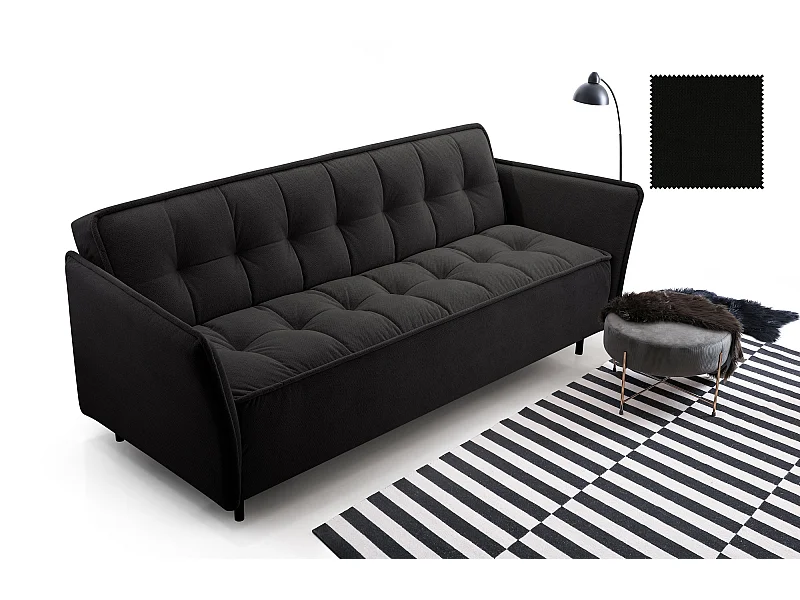 Skandinavisches Schlafsofa 220x90x50 cm – Holzrahmen, Schlaffunktion, Wellenfederung – Schwarz