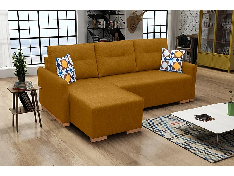 Ecksofa mit Schlaffunktion & Bettkasten – Komfortables Schlafsofa mit pflegeleichtem Bezug | Links 228x151x93 cm GOLD