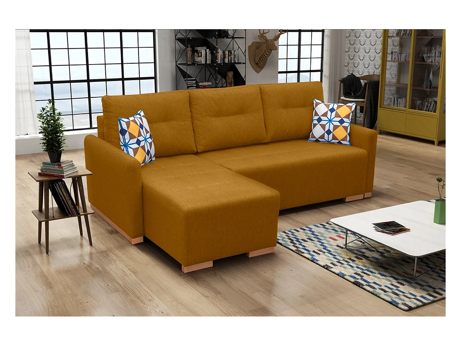 Ecksofa mit Schlaffunktion & Bettkasten – Komfortables Schlafsofa mit pflegeleichtem Bezug | Links 228x151x93 cm GOLD