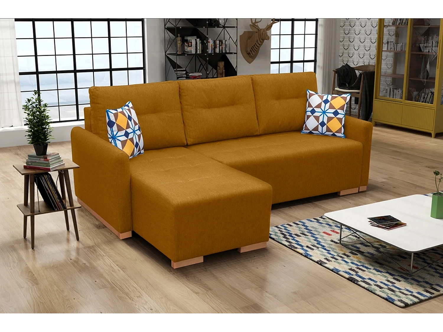 Ecksofa mit Schlaffunktion & Bettkasten – Komfortables Schlafsofa mit pflegeleichtem Bezug | Links 228x151x93 cm GOLD