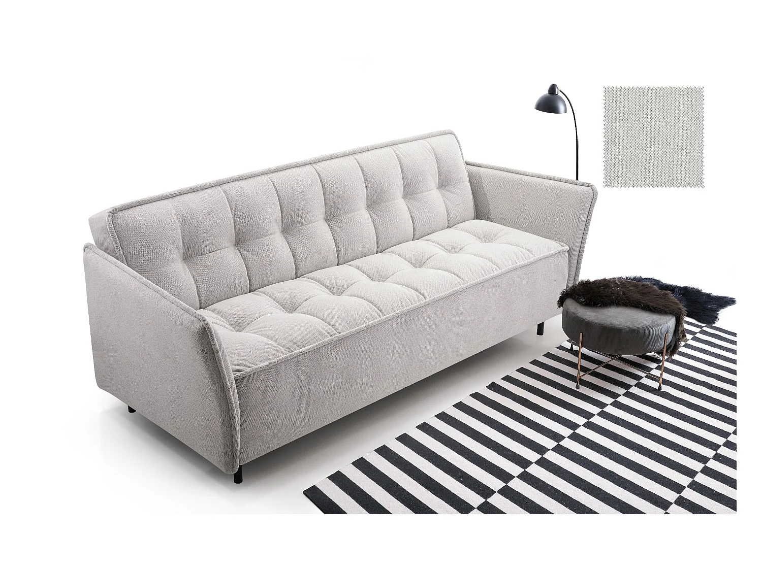 Skandinavisches Schlafsofa 220x90x50 cm – Holzrahmen, Schlaffunktion, Wellenfederung – Esche