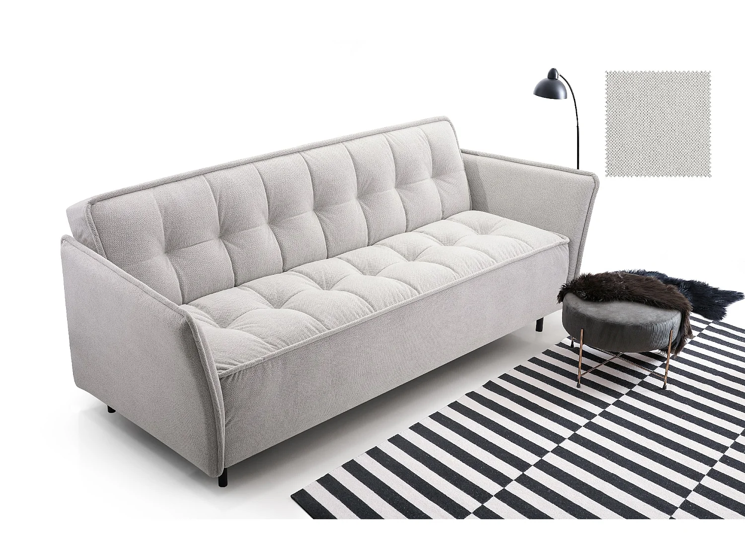 Canapé-lit scandinave avec cadre en bois, éléments MDF et panneaux, dossier en bois résineux, fonction lit, ressorts ondulés, 220x90x50 cm, Frêne