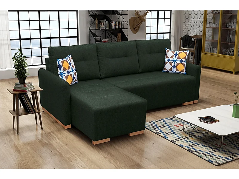 Ecksofa mit Schlaffunktion & Bettkasten – Robustes Sofa mit Schaumstoffpolsterung | Links 228x151x93 cm GRÜN