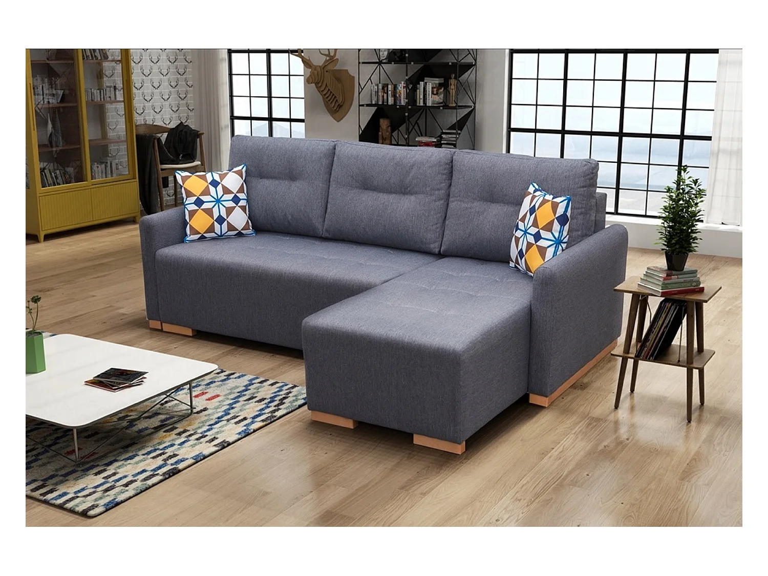 Ecksofa mit Schlaffunktion & Bettkasten – Komfortables Schlafsofa mit Stauraum | Rechts 228x151x93 cm GRAU