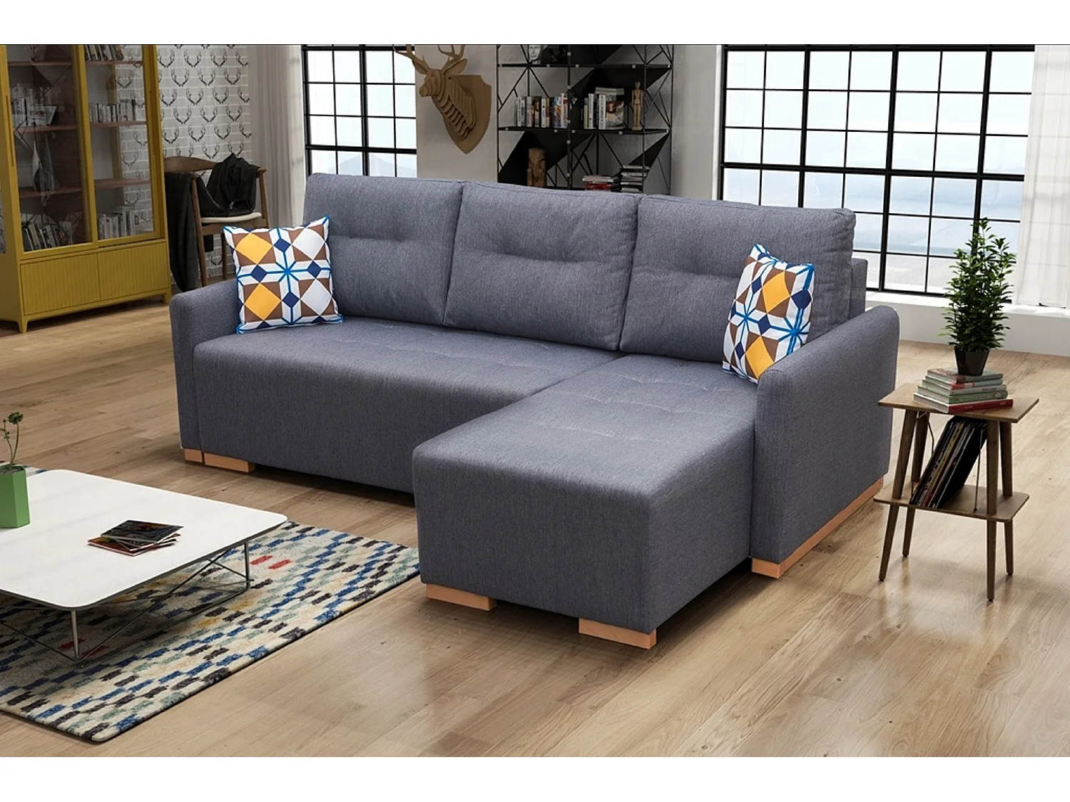 Ecksofa mit Schlaffunktion & Bettkasten – Komfortables Schlafsofa mit Stauraum | Rechts 228x151x93 cm GRAU