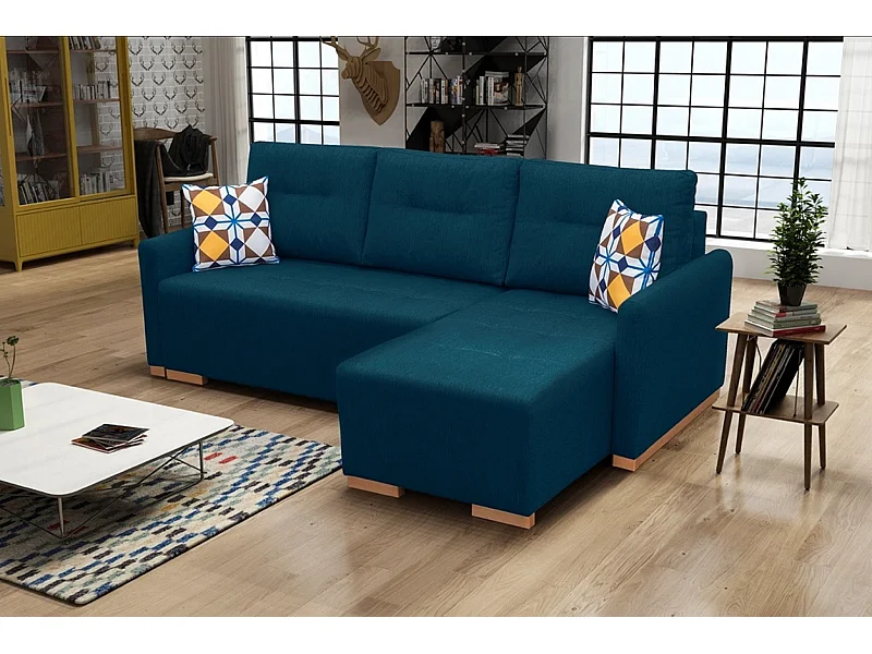 Ecksofa mit Schlaffunktion & Bettkasten – Robustes Sofa mit Holzfüßen & Stauraum | Rechts 228x151x93 cm TURQUOISE