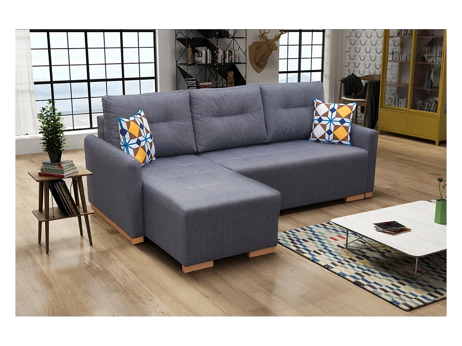Ecksofa mit Schlaffunktion & Bettkasten – Komfortables Schlafsofa mit Stauraum | Links 228x151x93 cm GRAU