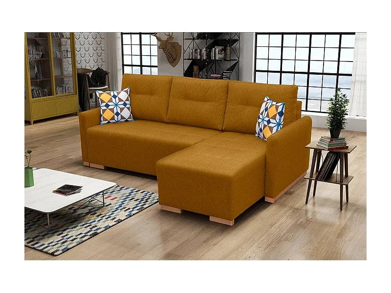 Ecksofa mit Schlaffunktion & Bettkasten – Komfortables Schlafsofa mit pflegeleichtem Bezug | Rechts 228x151x93 cm GOLD