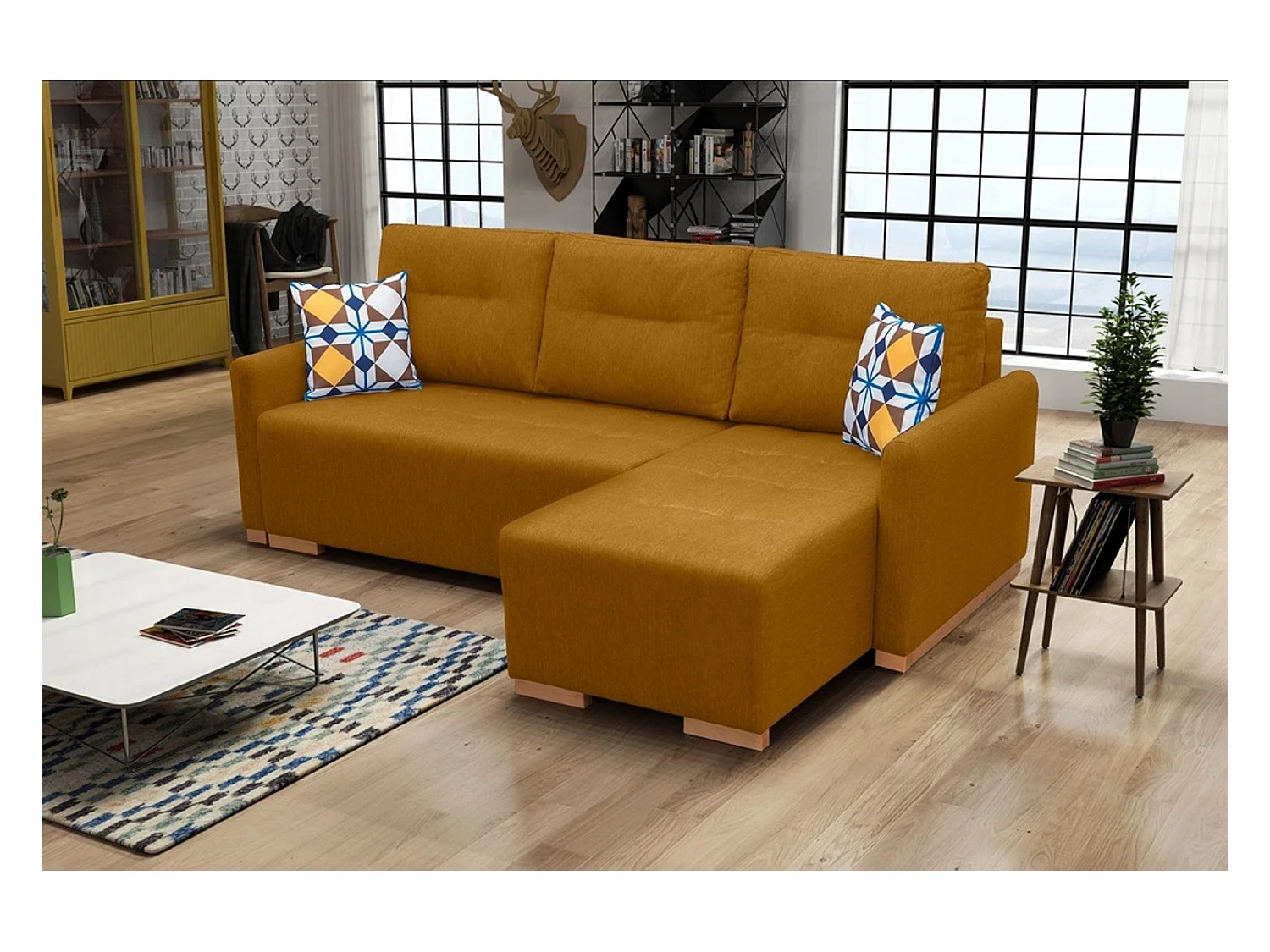 Ecksofa mit Schlaffunktion & Bettkasten – Komfortables Schlafsofa mit pflegeleichtem Bezug | Rechts 228x151x93 cm GOLD