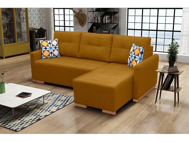 Ecksofa mit Schlaffunktion & Bettkasten – Komfortables Schlafsofa mit pflegeleichtem Bezug | Rechts 228x151x93 cm GOLD