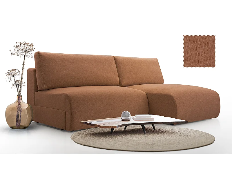 Ecksofa MILENA mit Schlaffunktion, Bettkasten & ARAGON-Stoff – 223x150x95 cm – Rechts Braun