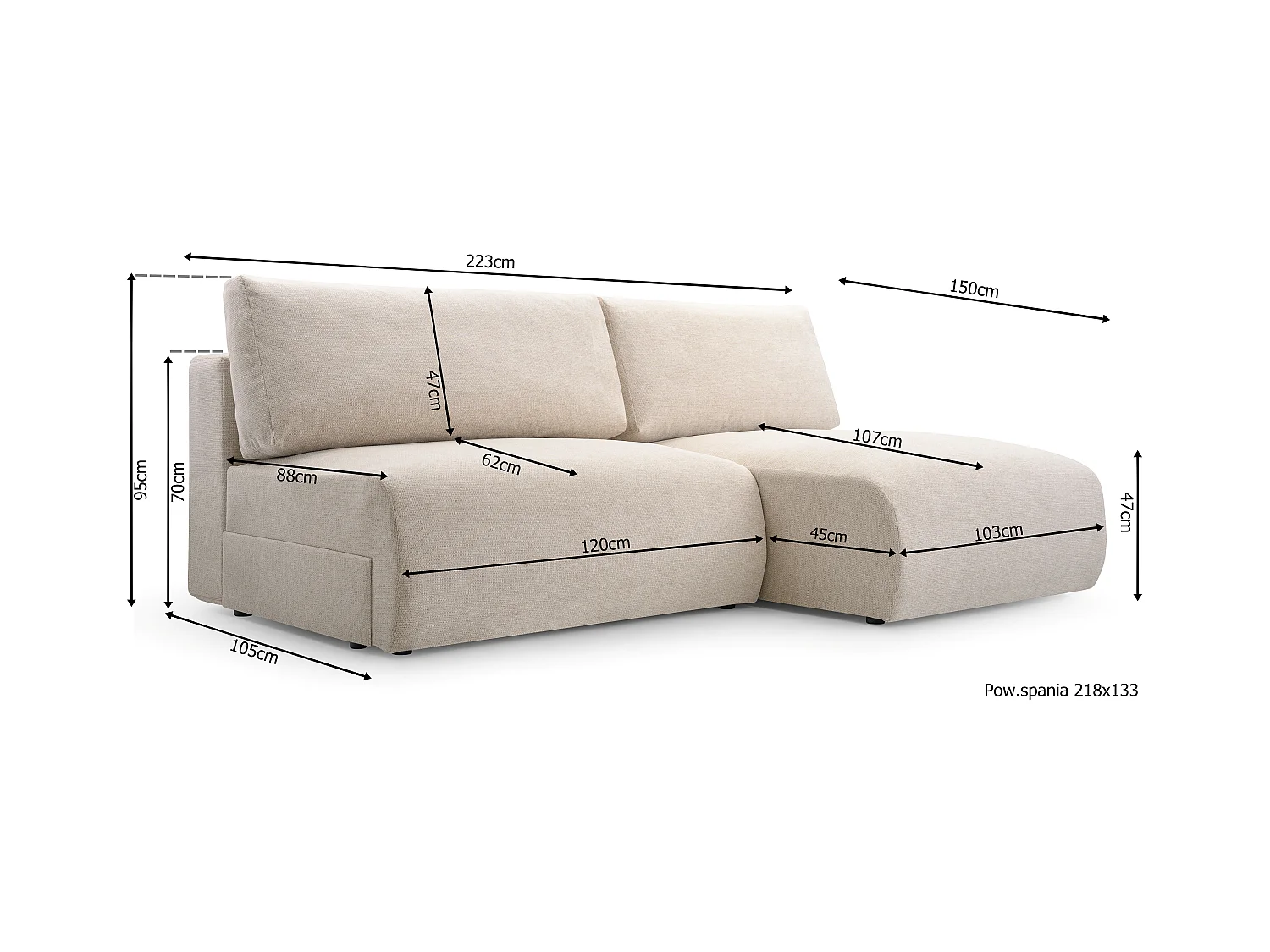 Ecksofa MILENA mit Schlaffunktion, Bettkasten & ARAGON-Stoff – 223x150x95 cm – Rechts Braun