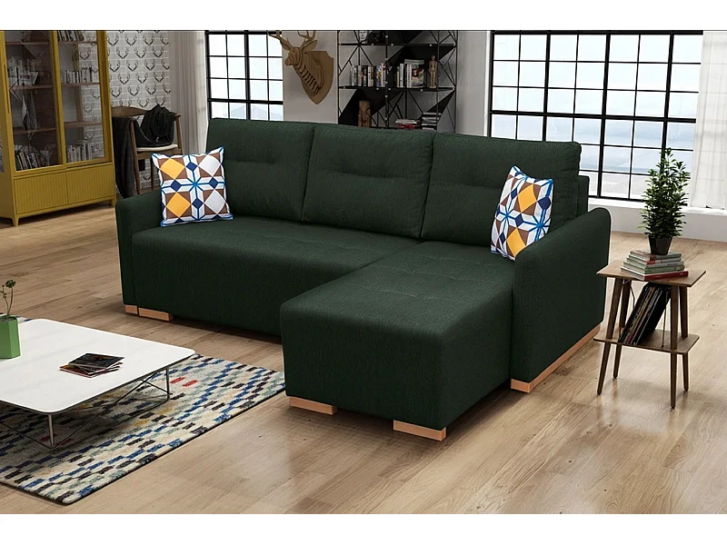 Ecksofa mit Schlaffunktion & Bettkasten – Robustes Sofa mit Schaumstoffpolsterung | Rechts 228x151x93 cm GRÜN