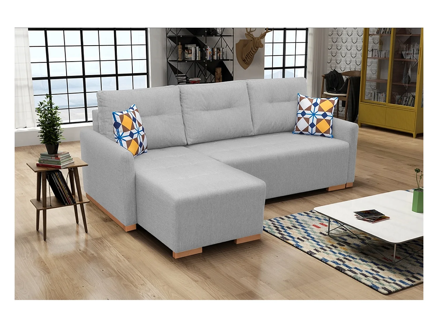 Multifunktionales Schlafsofa mit Bettkasten & großer Liegefläche – Modernes Ecksofa | Links 228x151x93 cm HELLGRAU